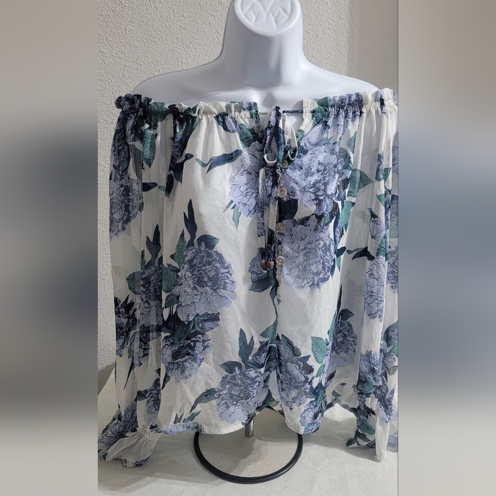 Floral Sheer Shirt with Drawstring